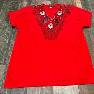 Hang ups Vintage Western Fringe Conchos Suede Metal Grommets Shirt Sz M